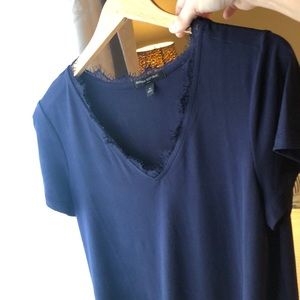 Ann Taylor Navy blouse with lace-trimmed neckline